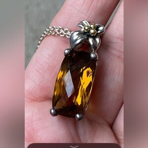 Amber/ cognac quartz Gemstone Necklace with Silver Chain